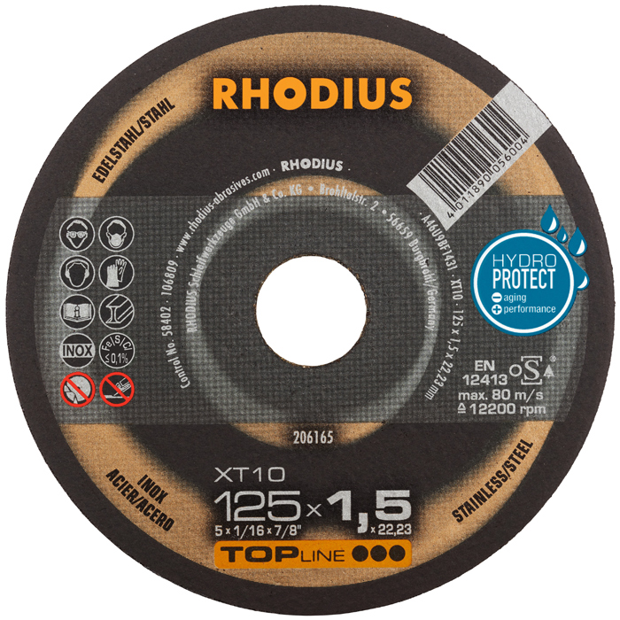 ΤΡΟΧΟΙ RHODIUS ΧΤ10/125Χ1.5 INOX ΤΟΡ