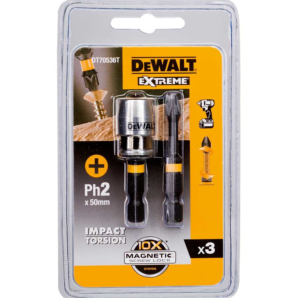 ΜΥΤΕΣ DEWALT DT70536Τ 3 ΤΕΜ PH2x50 ΜΕ ΜΑΓΝΗΤΙΣΤΗ