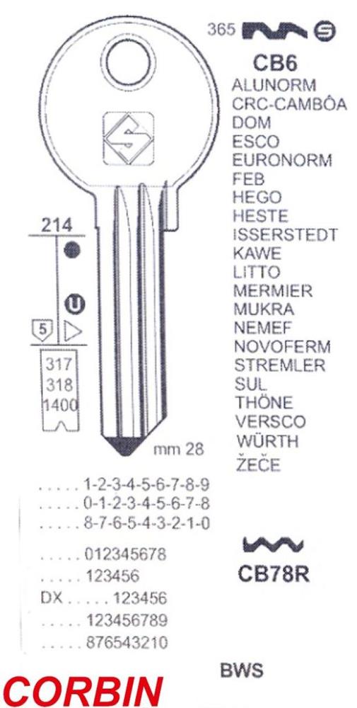 ΚΛΕΙΔΙΑ ΚΥΛΙΝΔΡΩΝ SILCA CRB 28 CORBIN CB6